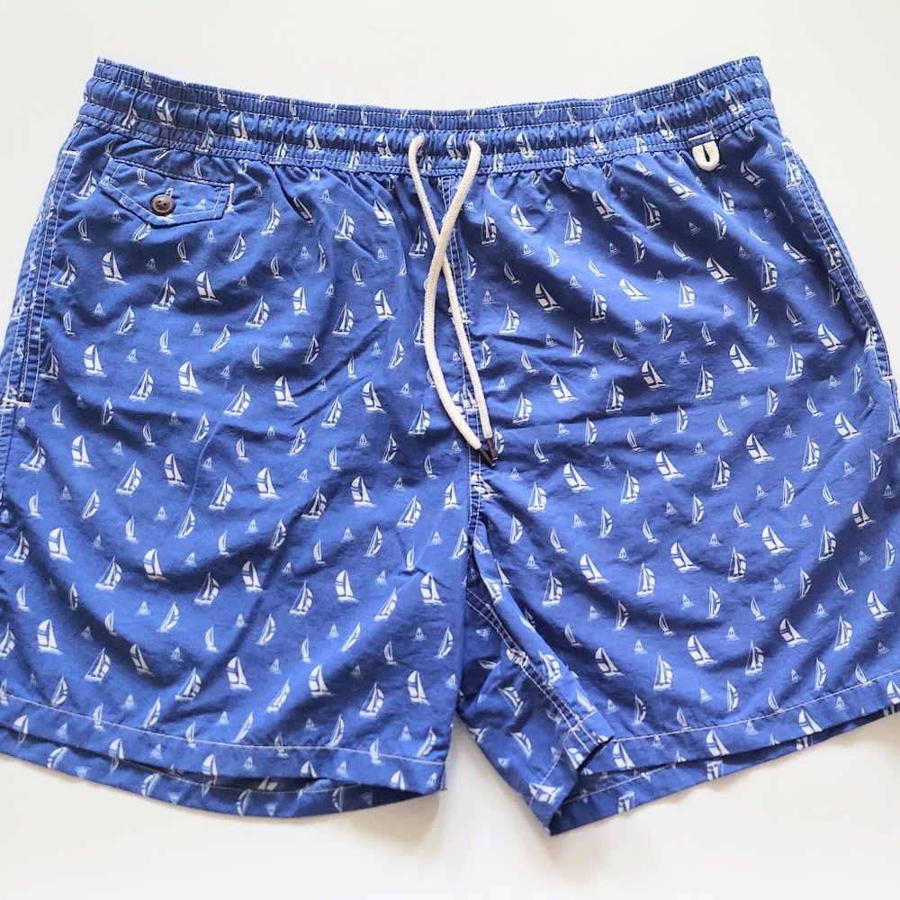 Polo Ralph Lauren Drawstring Swim Trunks Mens XXL Blue Sailboat Print